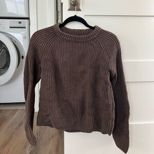 QUINCE 100% Organic Cotton Fisherman Crew Sweater in Heather Brown, Size S